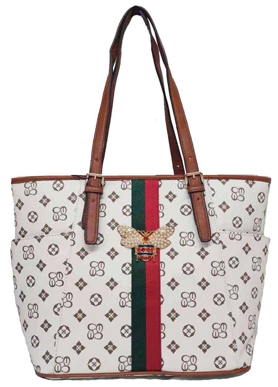 Monogram colorblock stripe sales shopper tote bag